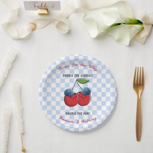 Twin Boys Baseball Ball Caps Baby Shower Pappteller (Hochzeit)