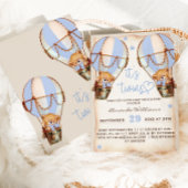 Twin Boys Bear Balloon & Stars Baby Dusche Boho Einladung