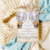 Twin Boys Bear Balloon & Stars Baby Dusche Boho Einladung