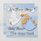 Twin Boys Blonde - Stork Baby Shower Einladungen (Vorne/Hinten)