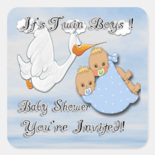 Twin Boys Blonde - Stork Baby Showroom Umschlag Au Quadratischer Aufkleber