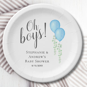 Twin Boys Blue Balloons Babydusche Pappteller