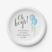Twin Boys Blue Balloons Babydusche Pappteller (Vorderseite)