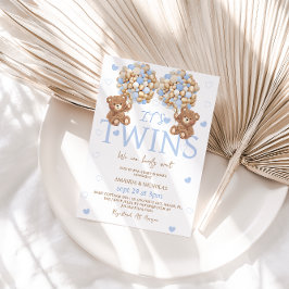 Twin Boys Blue Bear Balloon Babydusche Einladung