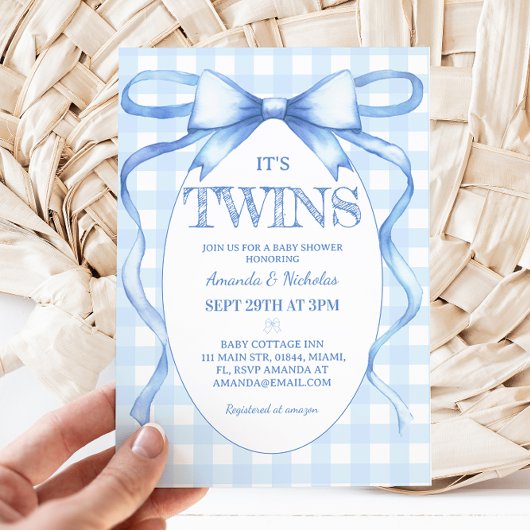 Twin Boys Blue Bow Vintag Niedlich Einladung