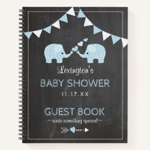 Twin Boys Blue Elephants Baby Shower Gästebuch Notizbuch
