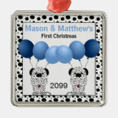 Twin Boys Blue First Christmas Dalmatiner Ornament Aus Metall (Vorne)