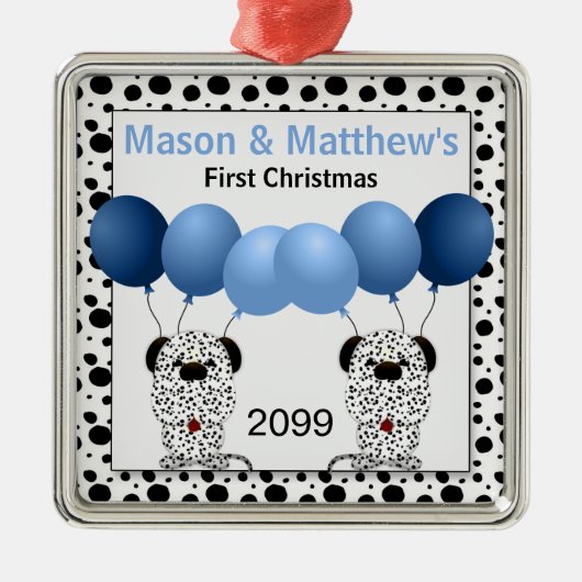 Twin Boys Blue First Christmas Dalmatiner Ornament Aus Metall (Vorne)