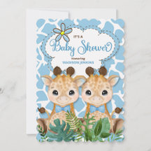Twin Boys Blue Giraffe Jungle Baby Dusche