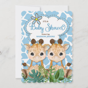 Twin Boys Blue Giraffe Jungle Baby Dusche Einladung