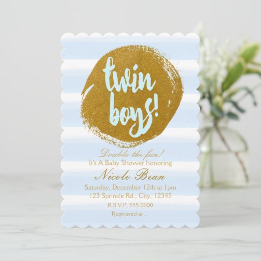 TWIN BOYS Blue & Gold Foil Frische Pasta machen Einladung (Stehend Vorderseite)