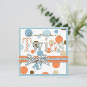 TWIN BOYS Blue Orange Brown Dots Babydusche Einladung (Stehend Vorderseite)