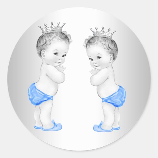 Twin Boys Blue Prince Baby Shower Stickers (Vorderseite)