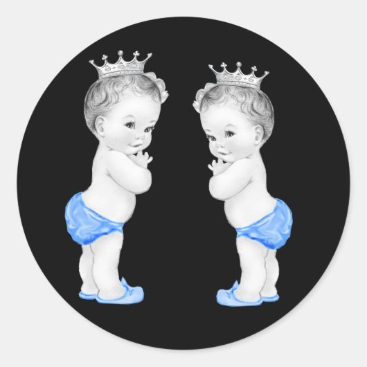 Twin Boys Blue Prince Baby Shower Stickers (Vorderseite)