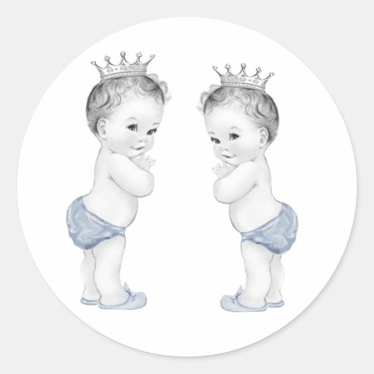 Twin Boys Blue Prince Baby Shower Stickers (Vorderseite)