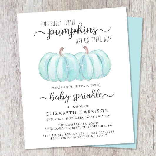 Twin Boys Blue Pumpkin Baby Sprinkle Einladung