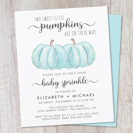 Twin Boys Blue Pumpkin Baby Sprinkle Einladung