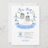 Twin Boys Cute owls babyshower Einladung (Vorderseite)