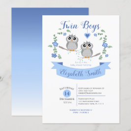 Twin Boys Cute owls babyshower Einladung