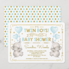 Twin Boys Elephant Baby Dusche Blue Gold Dschungel Einladung