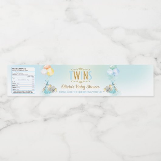 Twin Boys Elephant Baby Dusche Vielen Dank für Ihr Wasserflaschenetikett (Einzelnes Label)