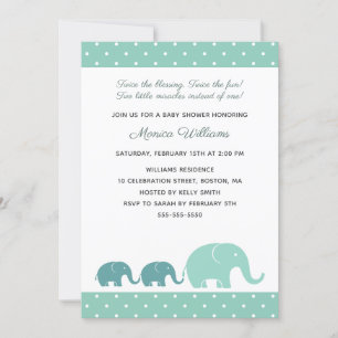 Twin Boys Elephant Baby Shower Einladungen - Blau