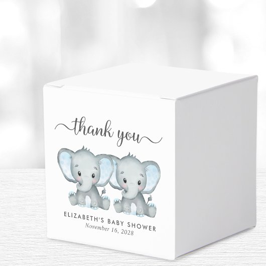 Twin Boys Elephants Babydusche Danke Geschenkschachtel
