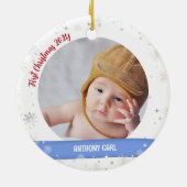 Twin Boys Fotos Oma Niedlich First Christmas Baby Keramik Ornament (Hinten)