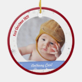 Twin Boys Fotos Oma Niedlich First Christmas Baby Keramik Ornament (Hinten)