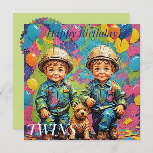 TWIN BOYS ~ Geburtstagskarte ~ Builder ~ (Vorne/Hinten)