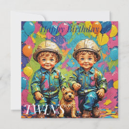 TWIN BOYS ~ Geburtstagskarte ~ Builder ~