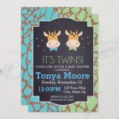Twin Boys Giraffe Baby Shower Einladung (Vorne/Hinten)