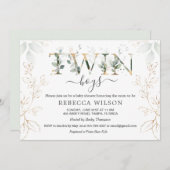 Twin Boys Green & Gold Foliage Baby Dusche Einladung (Vorne/Hinten)