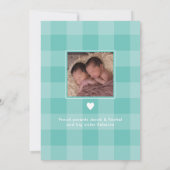 Twin Boys Heart Frames Aquamarine Fotolage Geburt Ankündigung (Rückseite)