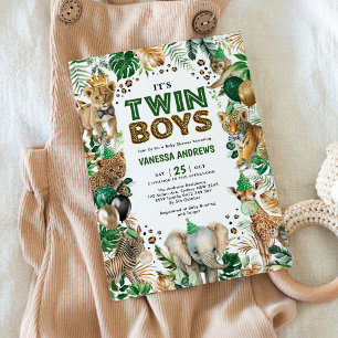 Twin Boys Jungle Safari Wild Animals Baby Dusche Einladung