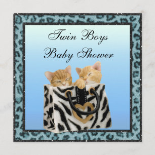 Twin Boys Kittens Blue Leopard Print Baby Shooter Einladung