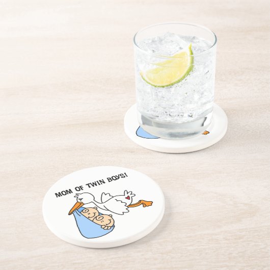 Twin Boys Mama Stork Geschenke Sandstein Untersetzer (Seite)