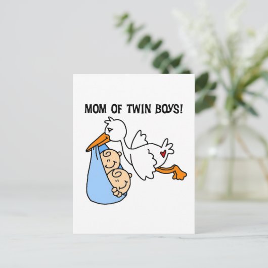 Twin Boys Mama-Stork Tshirts und Geschenke Postkarte (Stehend Vorderseite)