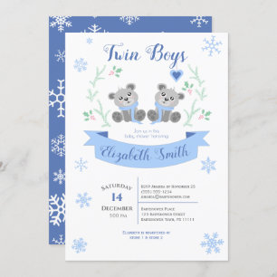 Twin Boys Niedlich Bär Winterbabwdusche Einladung
