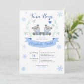 Twin Boys Niedlich Bären Winterbabydusche Einladung (Stehend Vorderseite)