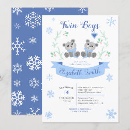 Twin Boys Niedlich Bären Winterbabydusche Einladung