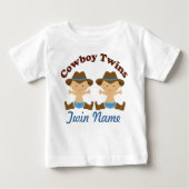 Twin Boys Personalisiert Cowboy Baby T - Shirt (Vorderseite)