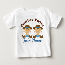 Twin Boys Personalisiert Cowboy Baby T - Shirt