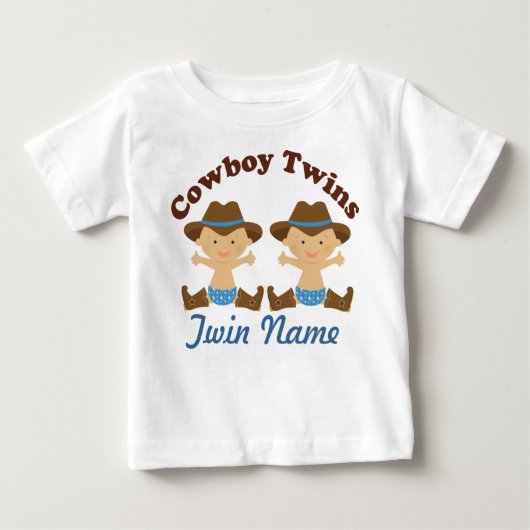 Twin Boys Personalisiert Cowboy Baby T - Shirt (Vorderseite)