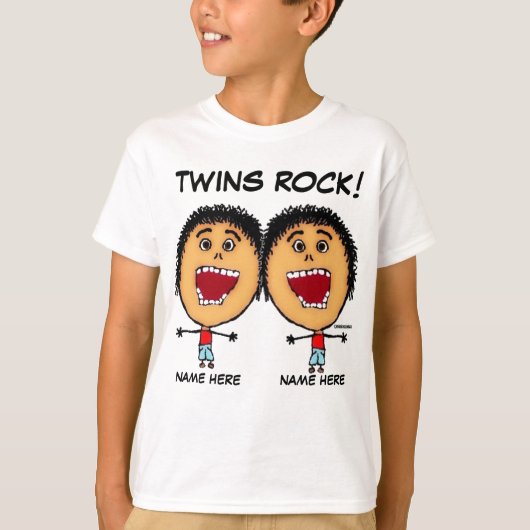 Twin Boys Rock Cartoon T-Shirt (Vorderseite)