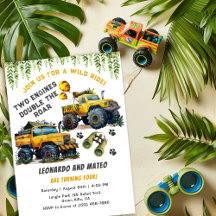 Twin Boys Safari Jungle Monster Truck Geburtstag