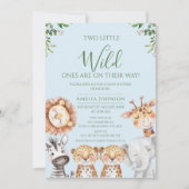 Twin Boys Safari Zwei kleine Wild Ones Kinderdusch Einladung (Vorderseite)