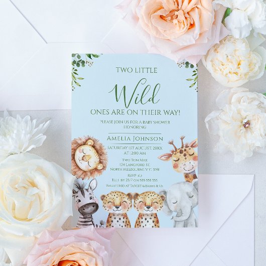 Twin Boys Safari Zwei kleine Wild Ones Kinderdusch Einladung