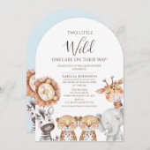 Twin Boys Safari Zwei kleine Wild Ones Kinderdusch Einladung (Vorne/Hinten)