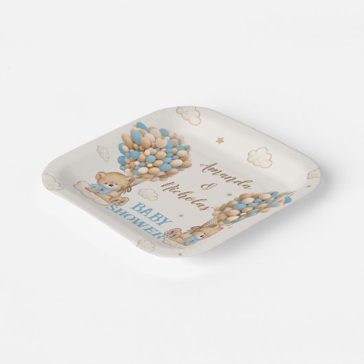 Twin Boys Shower Blue Beige Niedliche Bären Pappteller (Gewinkelt)
